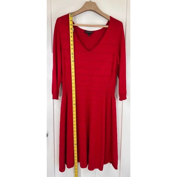 Lane Bryant A Line Dress Women's 18 Red Sweater Textured V Neck Long Sleeve Work - Picture 4 of 11
